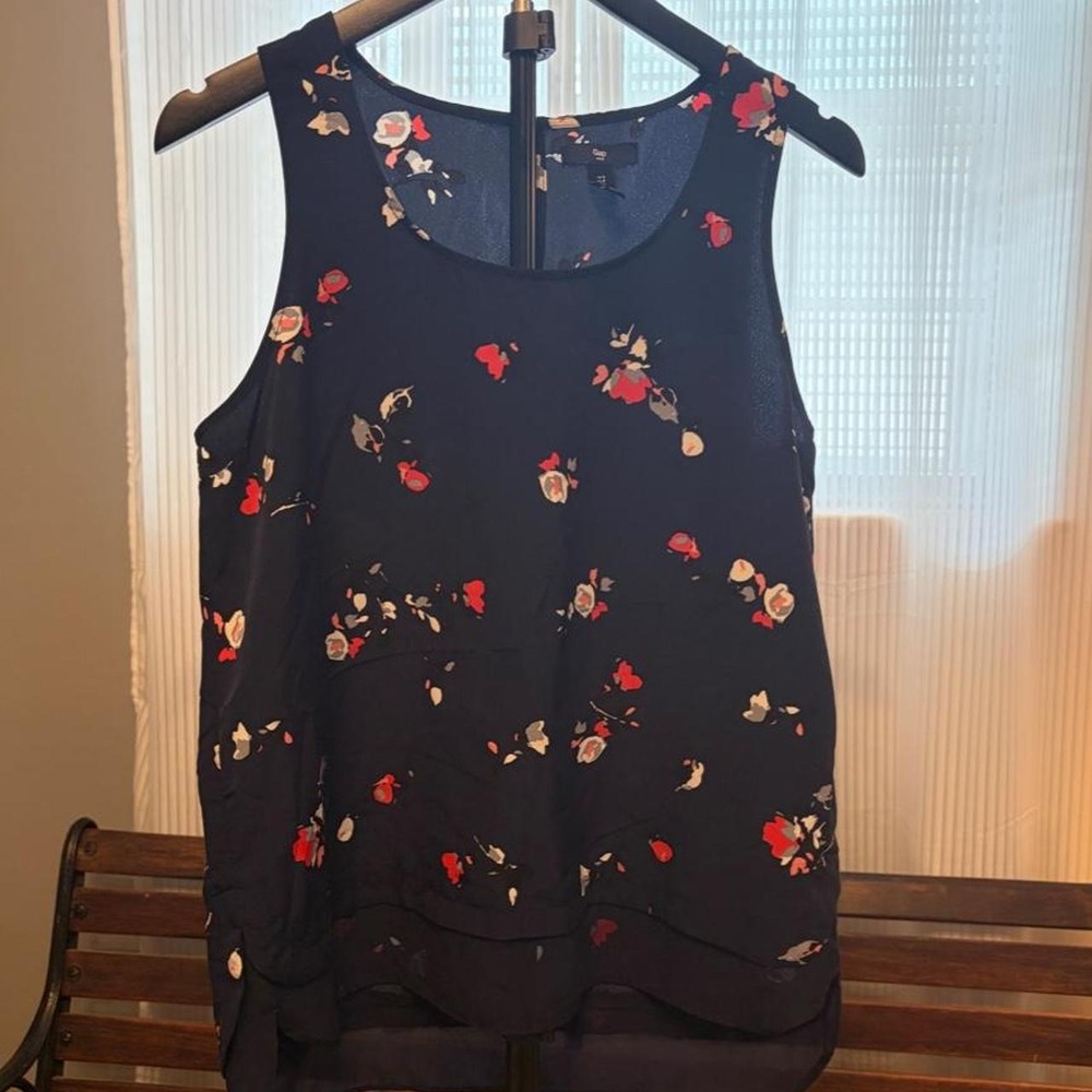 Gap Women Black Floral Sleeveless Flowy Blouse Sheer Layer Top Small